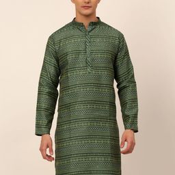 Jompers Men Green Geometric Thread Work Kurta-image-28