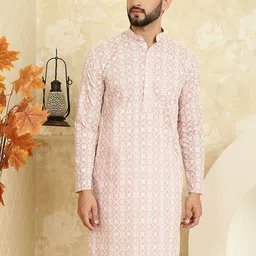 SOJANYA Geometric Embroidered Sequined Mandarin Collar Pure Cotton Straight Kurta-picture-7