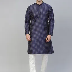 MANQ Men Navy Blue Ethnic Motifs Straight Kurta-picture-44