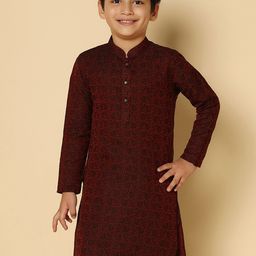 KISAH Boys Floral Embroidered Thread Work Straight Jacquard Kurta-48