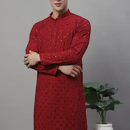 Jompers Mandarin Collar Ethnic Motifs Embroidered Chikankari Kurta-image-78