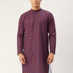Jompers Men Maroon & Beige ikat Geometric Kurta-picture-51
