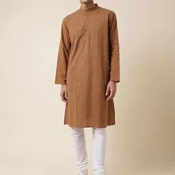 Fabindia Geometric Printed Mandarin Collar Pure Cotton Casual Straight Kurta-picture-57