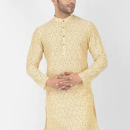 DEYANN Men Cream-Coloured Geometric Kurta-picture-6