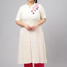 JAIPUR ATTIRE Plus Size Floral Embroidered Pure Cotton Kurta-picture-3