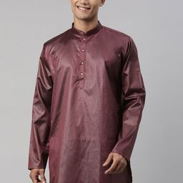 TATTVA Burgundy Woven Design Kurta-image-0