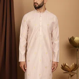 SOJANYA Geometric Embroidered Mandarin Collar Cotton Silk Straight Kurta-image-24