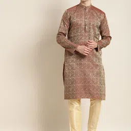SOJANYA Band Collar Ethnic Motifs Woven Design Kurta-image-23