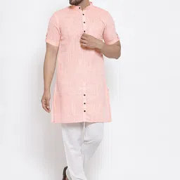 KLOTTHE Men Peach-Coloured Solid Kurta-picture-9