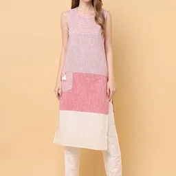 aayusika Abstract Printed Round Neck Sleeveless Cotton Straight Kurta-3
