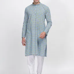 Anouk Checked Mandarin Collar Long Sleeves Cotton Chikankari Kurta-image-21