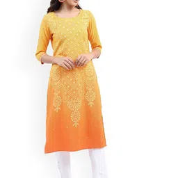 KETCH Women Yellow Geometric Printed Chikankari Kurta-image-59