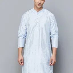 Melange by Lifestyle Geometric Yoke Design Chikankari Mandarin Collar Straight Kurta-53