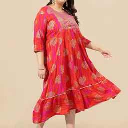 MIRCHI FASHION Plus Size Pink Ethnic Motifs Printed Embellished Empire Ethnic Dress-picture-1