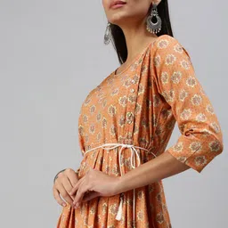 SHOWOFF Women Orange Ethnic Motifs Printed Cotton Anarkali Kurta-image-70