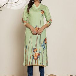 Yufta Floral Printed V-Neck Three-Quarter Sleeves Straight Kurta-image-54