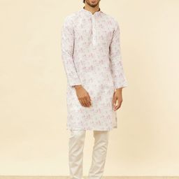 Manyavar Floral Printed Mandarin Collar Cotton Straight Kurta-image-84