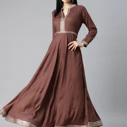MBE Women Brown Embellished Gotta Patti Anarkali Kurta-image-88