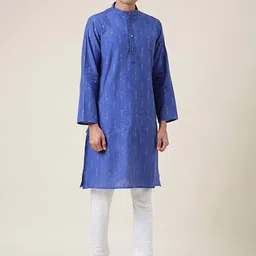 Fabindia Men Blue Straight Kurta-picture-32