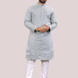 Ekasya Geometric Embroidered Mandarin Collar Long Sleeves Thread Work Straight Kurta-picture-52