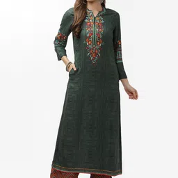 Biba Women Green Yoke Design Kurta-picture-23