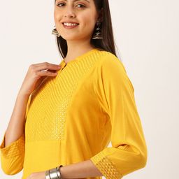 SHOWOFF Women Mustard Yellow Thread Work Anarkali Kurta-image-78