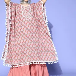 Stylum Floral Printed Mirror Work Pure Cotton Kaftan Kurta-image-88