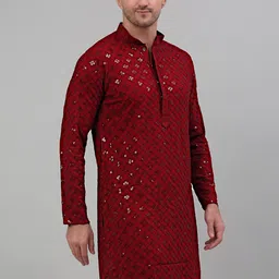 Jompers Embroidered Mandarin Collar Sequins Kurta-image-6