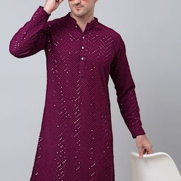 Jompers Geometric Embroidered Sequinned Pure Cotton Straight Kurta-image-42