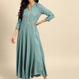 all about you Blue Ethnic Motifs Yoke Design Thread Work Detailed Anarkali Kurta-picture-3