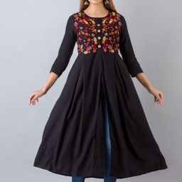 NISHABD Floral Yoke Design Thread Work A-Line Kurta-11