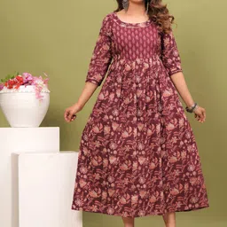NITVAN Floral Printed Round Neck Flared Maternity Anarkali Cotton Kurta-picture-28