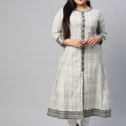 KALINI Plus Size Checked Roll-Up Sleeves Anarkali Kurta-picture-15