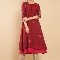 Soch Women Maroon Ethnic Motifs Embroidered Thread Work Silk Anarkali Kurta-image-53
