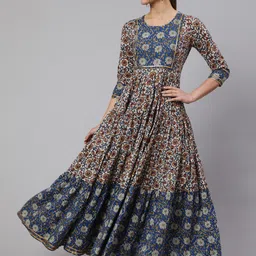 GLAM ROOTS Floral Printed Embellished Detail Maxi Ethnic Dress-image-46