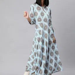 KALINI Abstract Printed Beads And Stones Keyhole Neck Angrakha Anarkali Kurta-picture-1