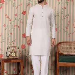 Ode by House of Pataudi Striped Mandarin Collar Straight Kurta-picture-28