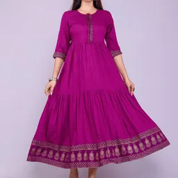 Sanganeri Kurti Tie Up Neck Tiered Ethnic Dress-image-11