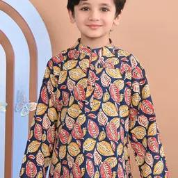Superminis Boys Floral Printed Mandarin Collar Cotton Straight Kurta-31