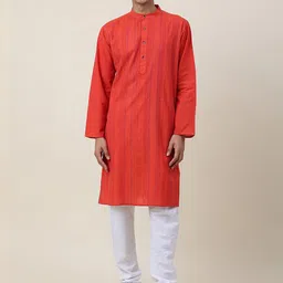 Fabindia Striped Mandarin Collar Thread Work Pure Cotton Kurta-picture-19