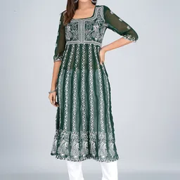 HERE&NOW Ethnic Motifs Embroidered Square Neck Georgette Anarkali Kurta-42