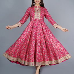 KALINI Women Pink & Golden Ethnic Motifs Printed Anarkali Kurta-picture-17