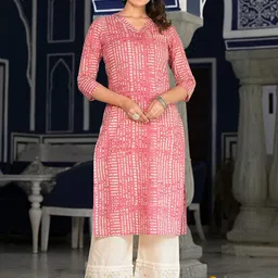 Varanga Pink Ethnic Motifs Printed Gotta Patti Cotton Straight Kurta-image-96