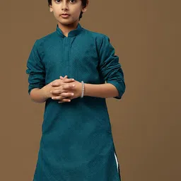 Sanwara Boys Chikankari Embroidered Mandarin Collar Straight Kurta-56
