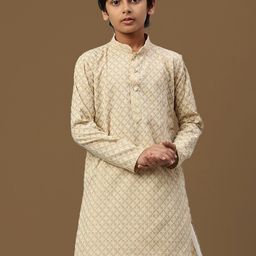 Sanwara Boys Mandarin collar Long Sleeves Thread Work Pastels Cotton Kurta-picture-20