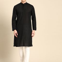 RAJUBHAI HARGOVINDAS Ethnic Motifs Embroidered Chikankari Pure Cotton Kurta-image-65
