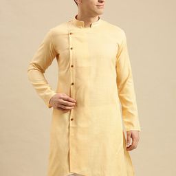 Sanwara Men Peach-Coloured Keyhole Neck Pastels Kurta-picture-15