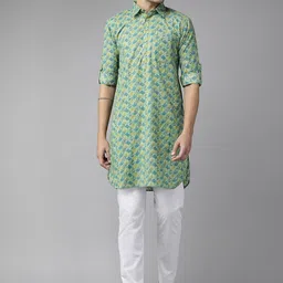 See Designs Men Ethnic Motifs Printed Shirt Collar Pure Cotton Pathani Kurta-picture-18