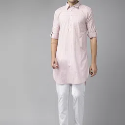 See Designs Striped Cotton Pathani Kurta-image-37