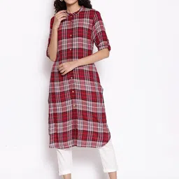 AURELIA Women Red & White Checked Pathani Kurta-image-47